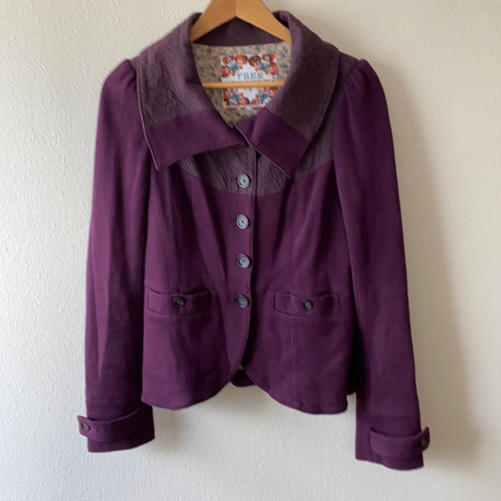 Free People Plum Cotton Pea Coat Jacket •8•